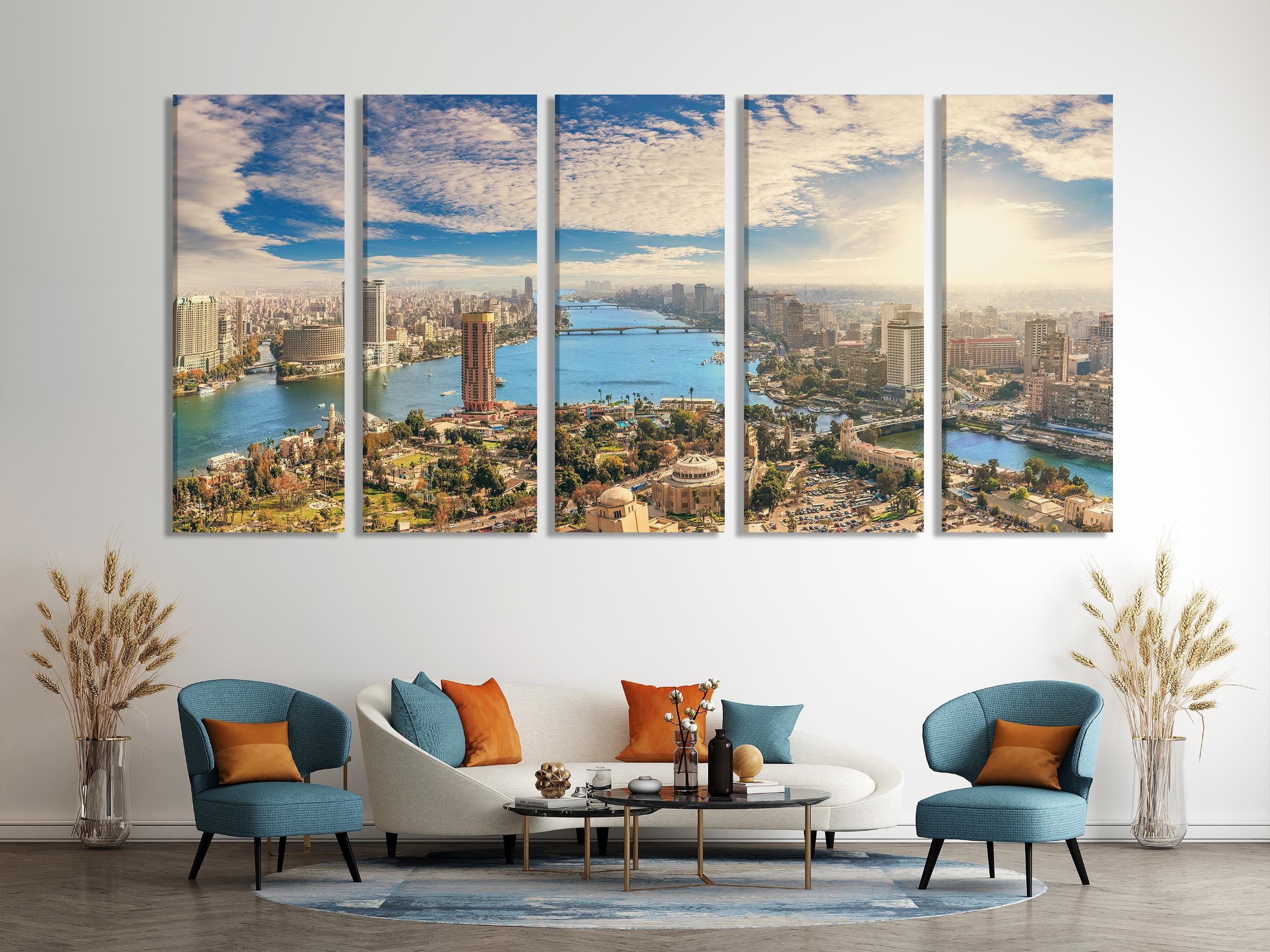 Cairo Cityscape Canvas Print, Nile River Panorama Wall Art, Large Egypt Skyline Photography, Extra Large Urban Landscape Decor