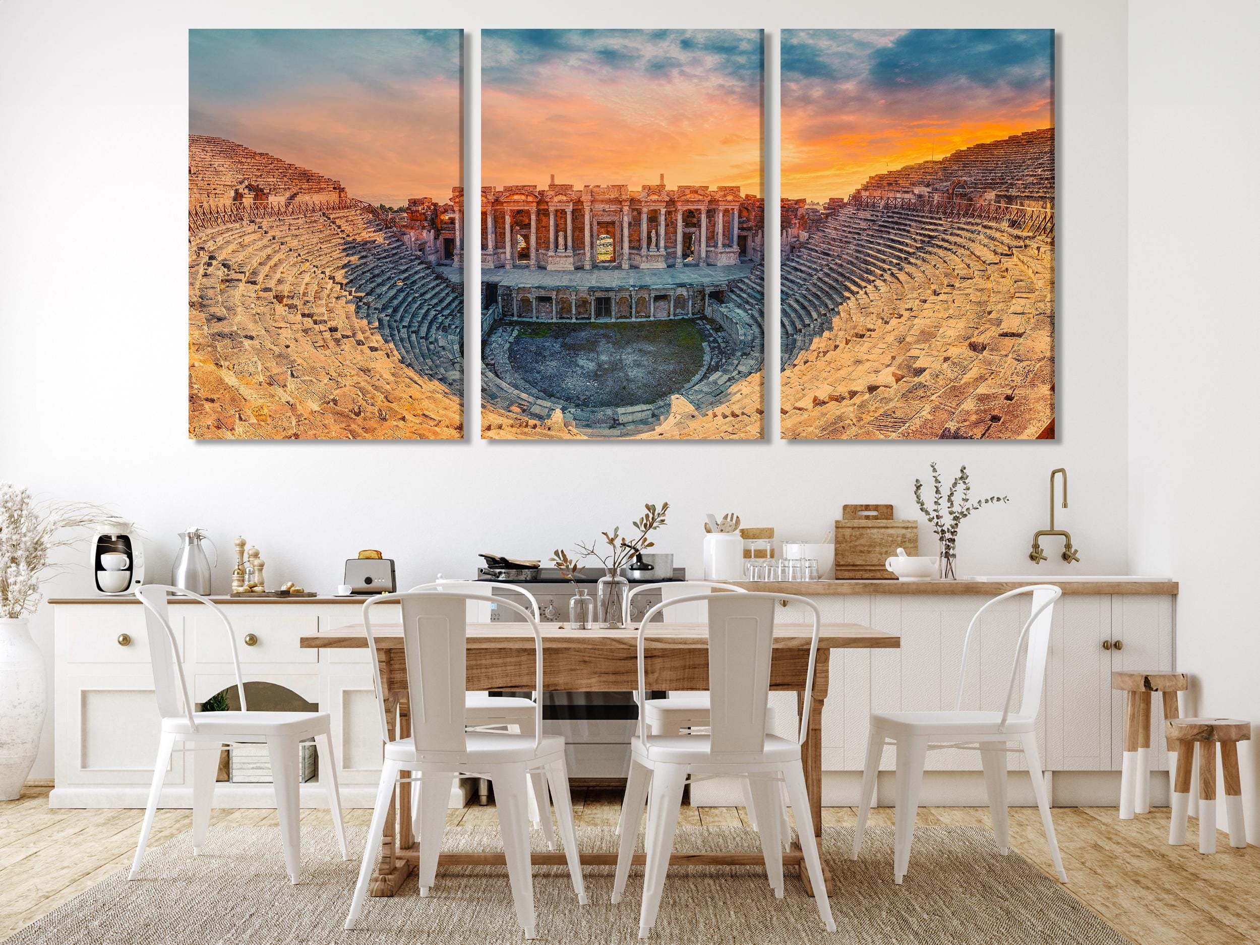 Hierapolis Amphitheater Canvas Print, Ancient Architecture Wall Art, Home Gift Idea, Sunset over Pamukkale, Large Turkish Heritage Decor,