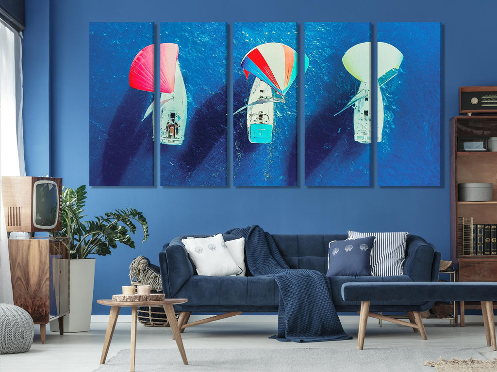 XXL Sailboat Canvas Print, Large Nautical Wall Art, Vibrant Sailing Artwork, Modern Coastal Art Print, Ocean Wall Hanging for Home or Office