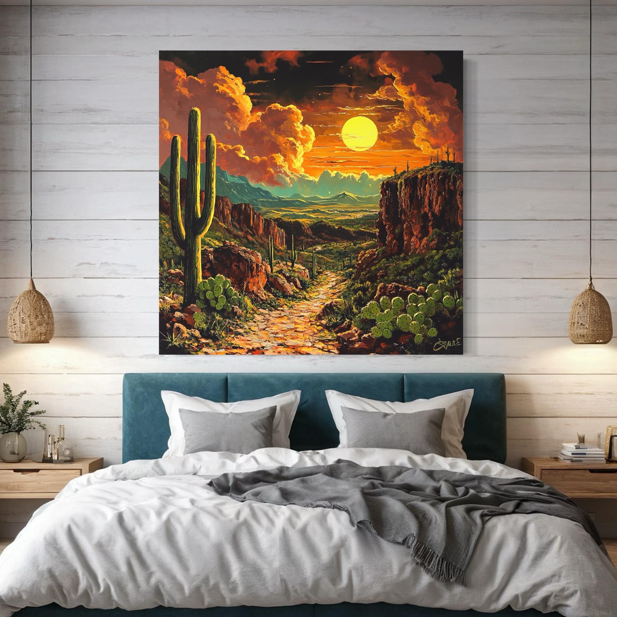 Art de paysage du Sud-Ouest - Impression coucher de soleil sur le désert d'Arizona, Art mural cow-boy de l'Ouest, Art du Texas, Art du Mexique, Art d'Arizona, Décor à thème ranch