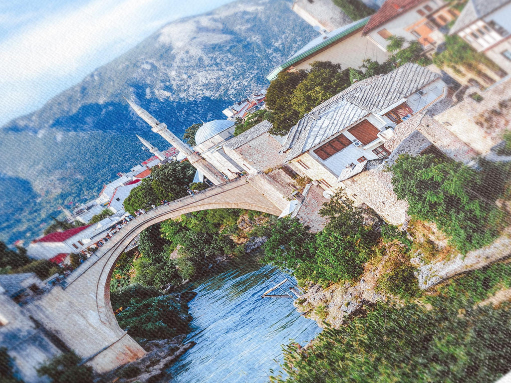 Mostar Old Town Canvas Art Print, Iconic Stari Most Bridge Wall Art, Oversized Bosnia and Herzegovina Landscape Artwork, Rustic Interior Art
