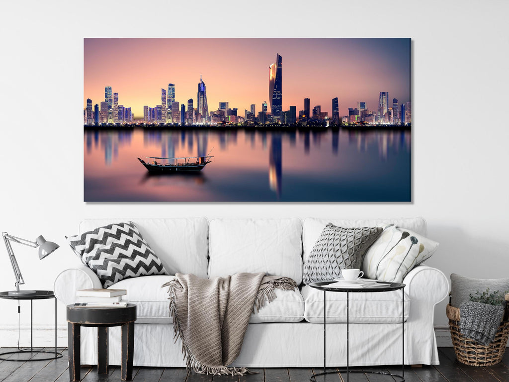 Kuwait Cityscape Wall Art - Kuwait City Skyline Canvas Print, Modern Cityscape Artwork, Kuwait Art Print, Kuwait Wall Decor, Kuwait Painting