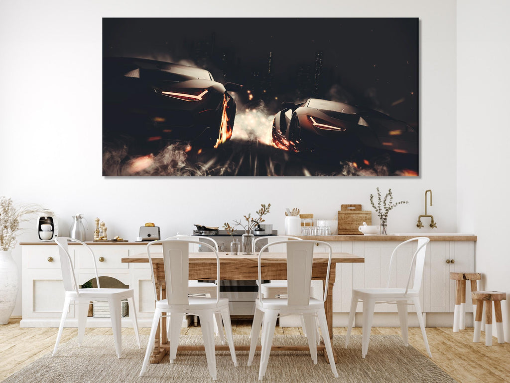 Supercar-Leinwanddruck, moderne Rennsport-Wandkunst, großes mehrteiliges Kunstwerk, Sportwagen-Kunstdruck, dynamische Wanddekoration für Zuhause