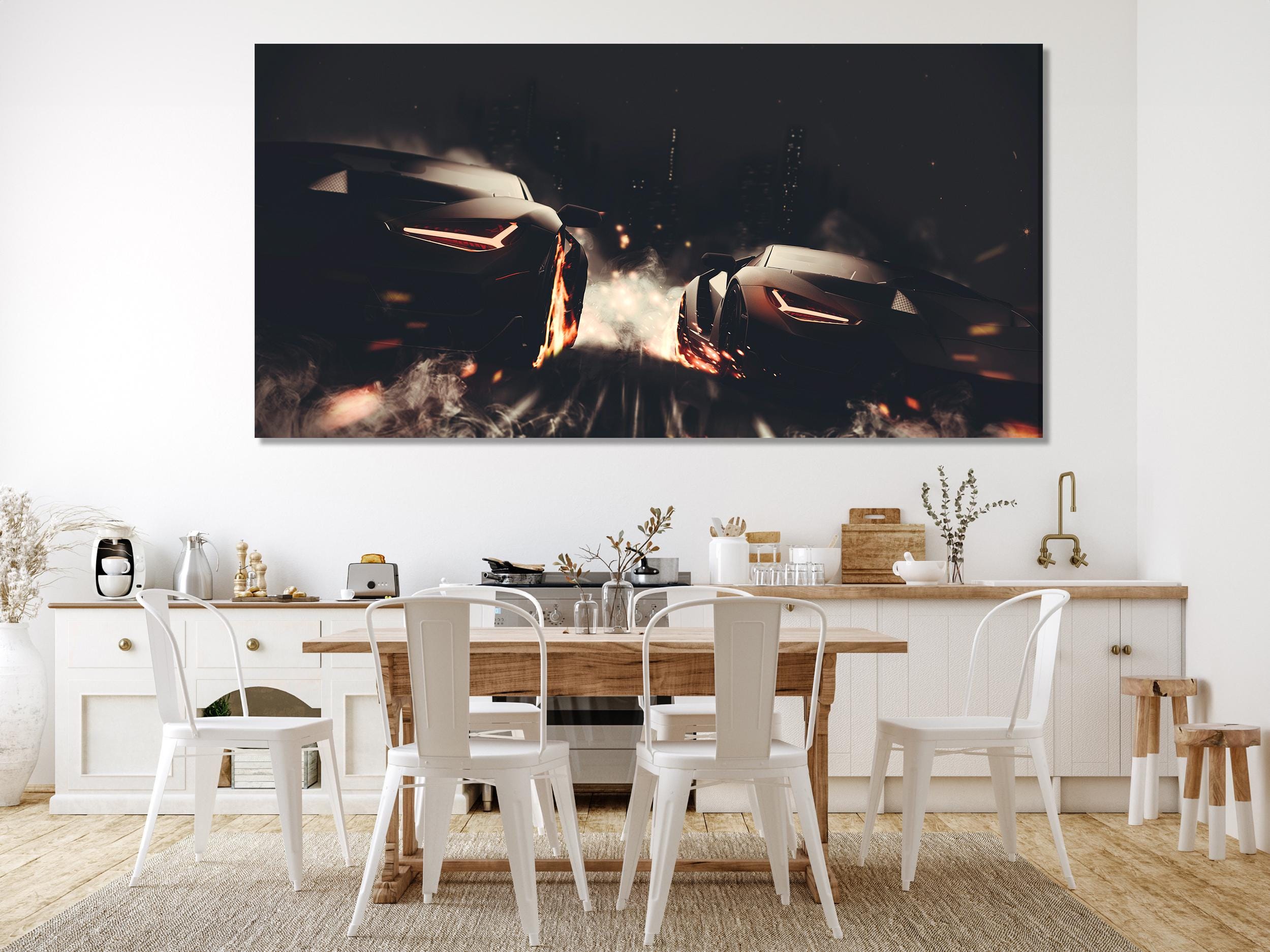 Supercar Canvas Print Modern Racing Wall Art Large Multi-Panel Artwork Sports Car Art Print Dynamic Wall Decor for Home