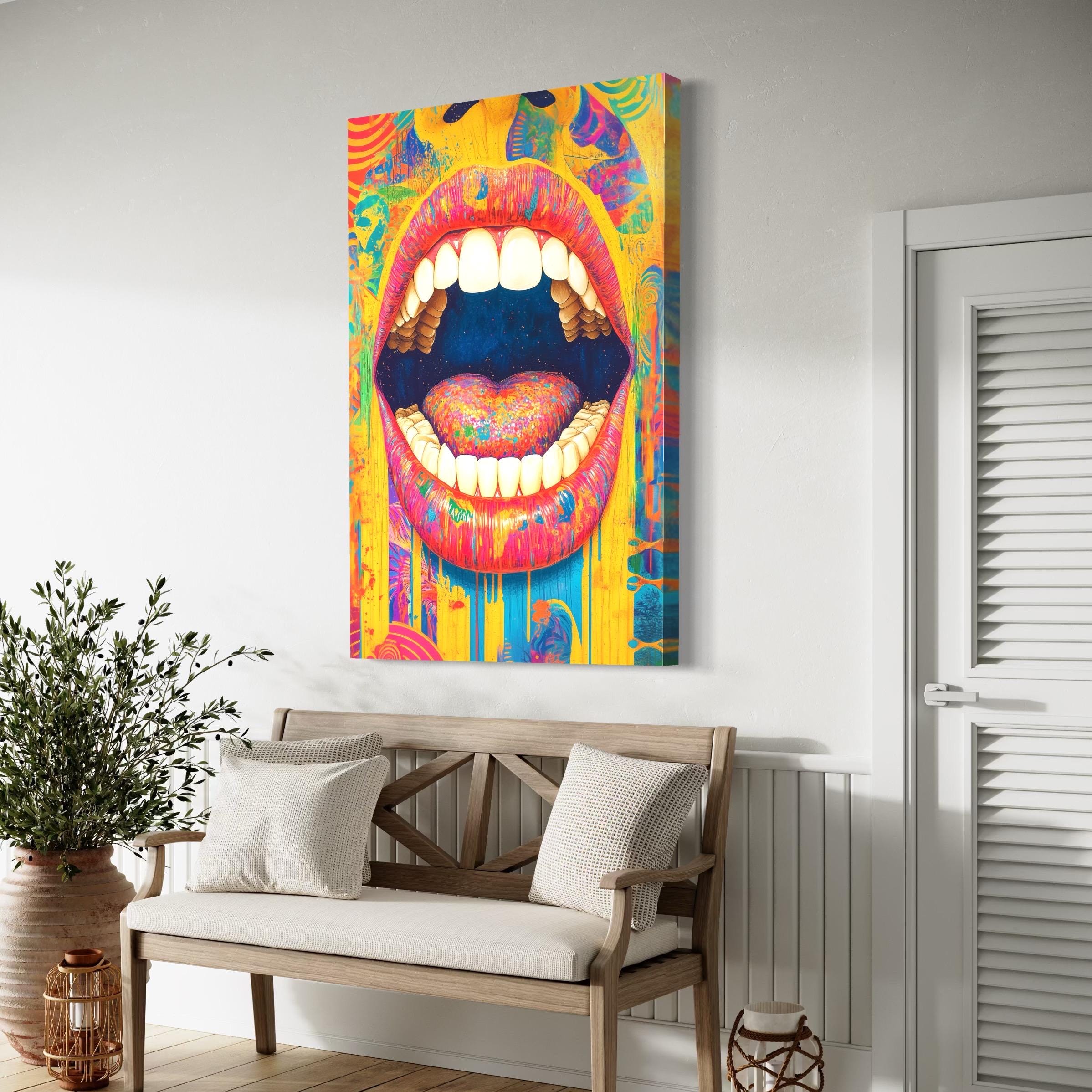 Abstract Teeth Wall Art Dentist Canvas Print Colorful Dental Decor Open Mouth Artwork Bold Dental Clinic Painting Gift for Orthodontist
