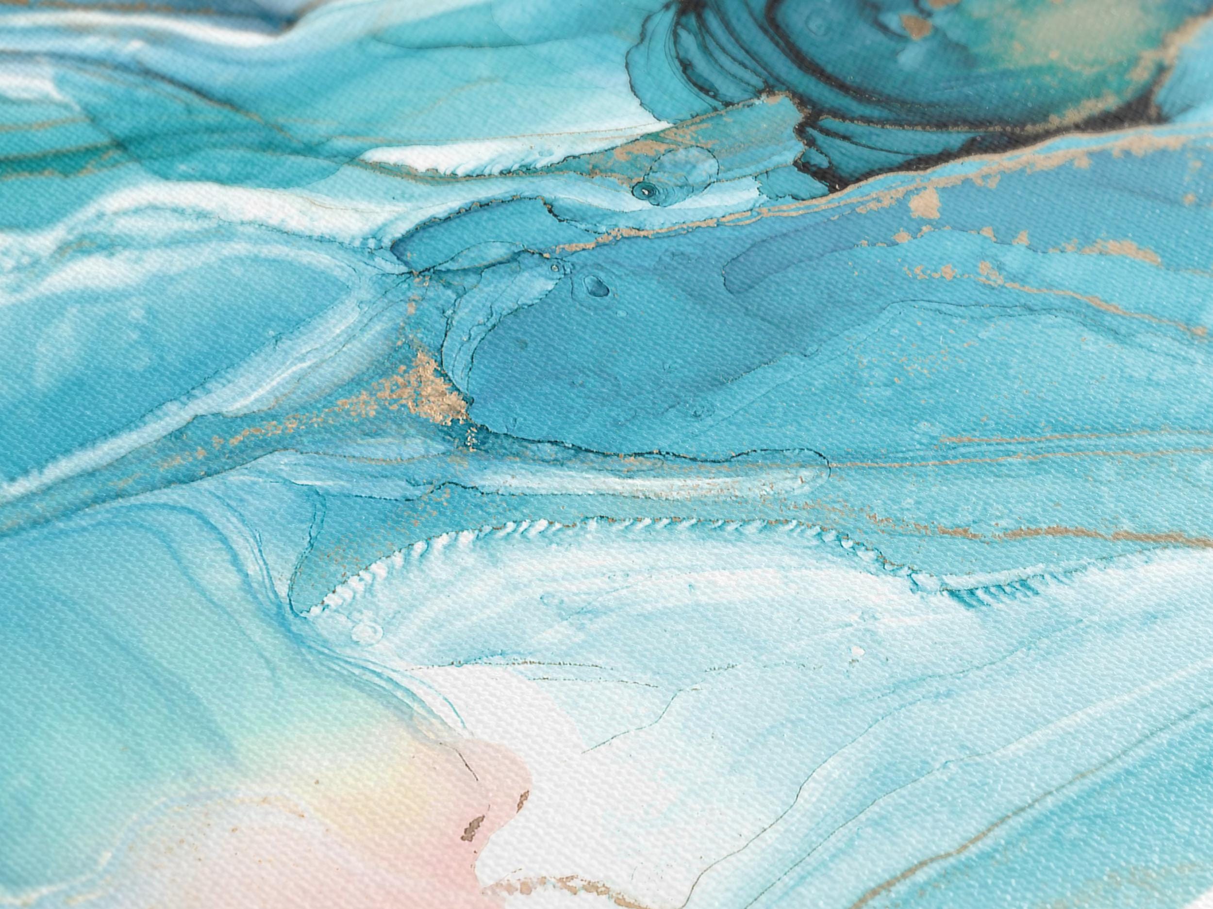 Abstract schilderij - vloeibaar kunstcanvas print, levendige blauwgroene en karmozijnrode wandkunst, moderne kleurrijke kunstdecoratie, hedendaagse kunstprint