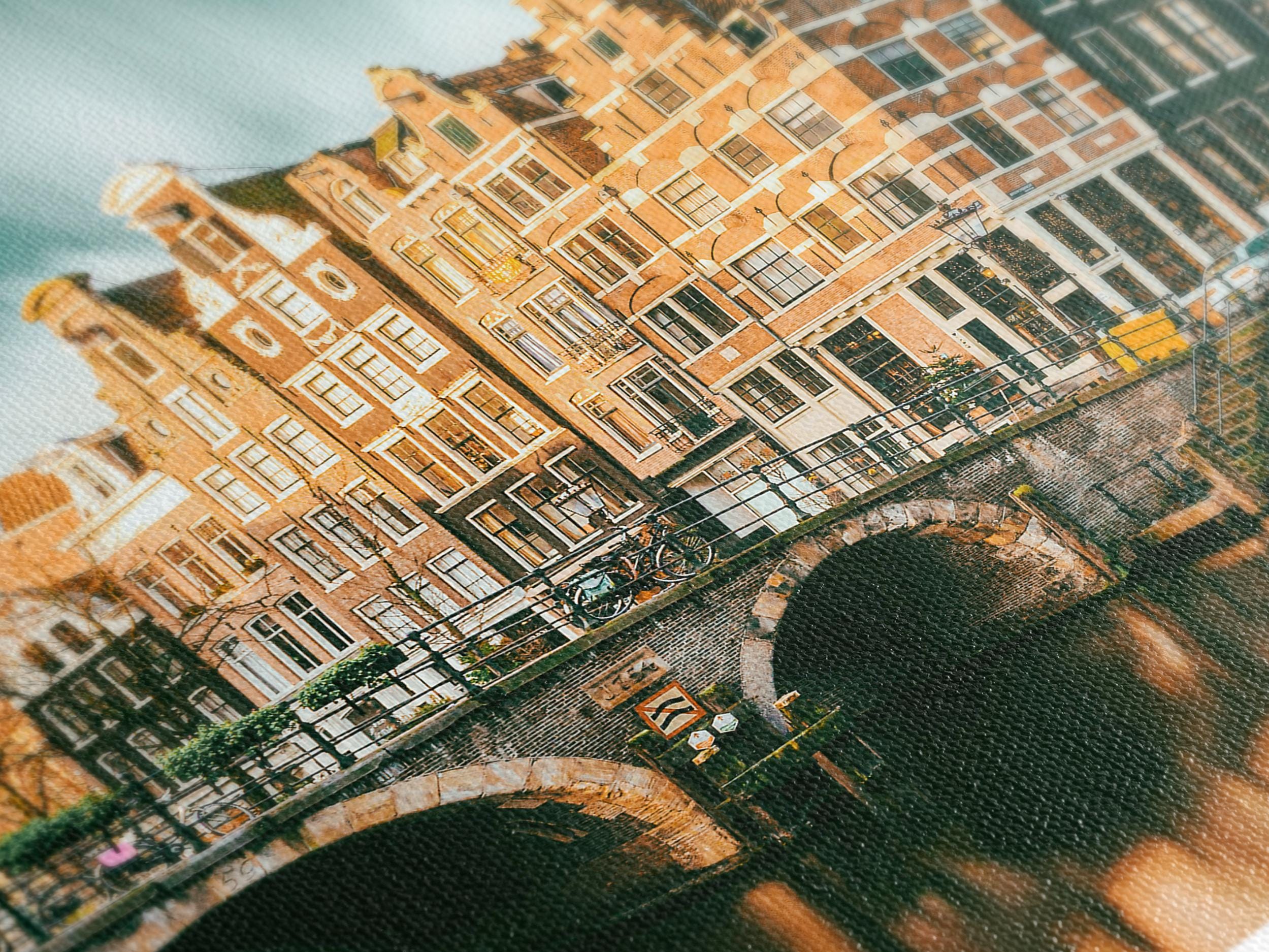 Amsterdam Canal Canvas Print, Large Cityscape Wall Art, Charming Dutch Architecture Artwork, Modern Urban Art Print, Scenic Wall Decor