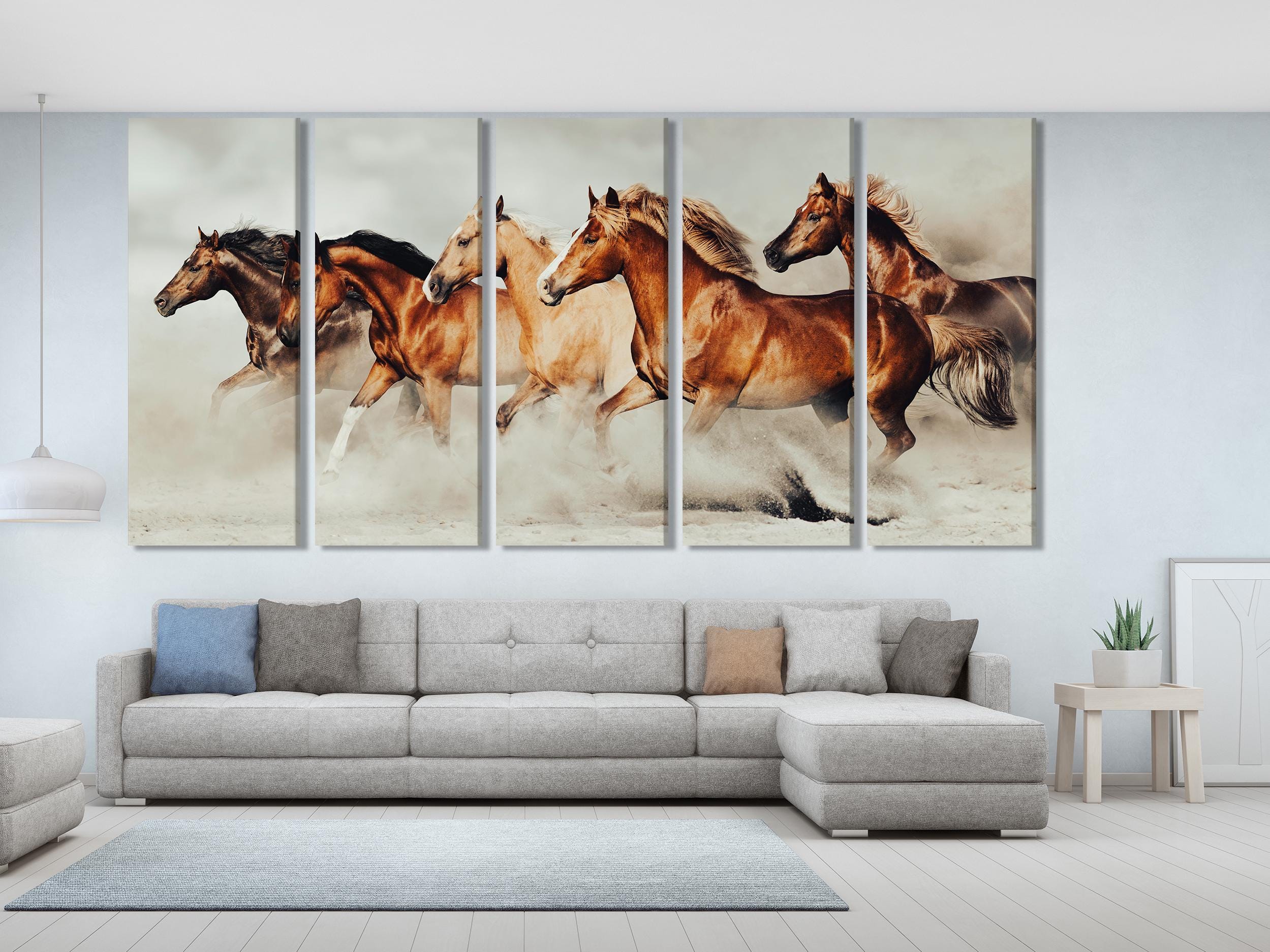 Pferde Wandkunst - Übergroßer Pferde-Leinwanddruck, Großer Pferde-Kunstdruck, Galoppierendes Pferde-Kunstwerk, Geschenkidee für Pferdeliebhaber, Deko über der Couch