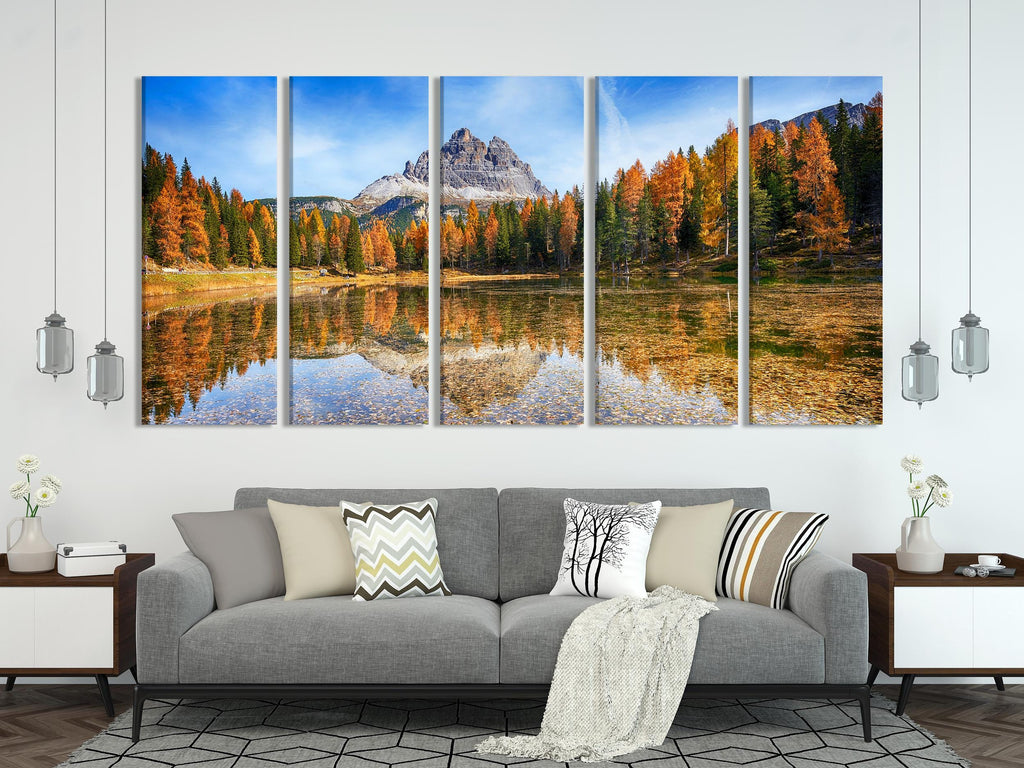 Italian Dolomites Print Autumn Landscape Wall Art Large Mountain Canvas Art Lake Canvas Print Nature Living Room Art Print Office Wall Decor
