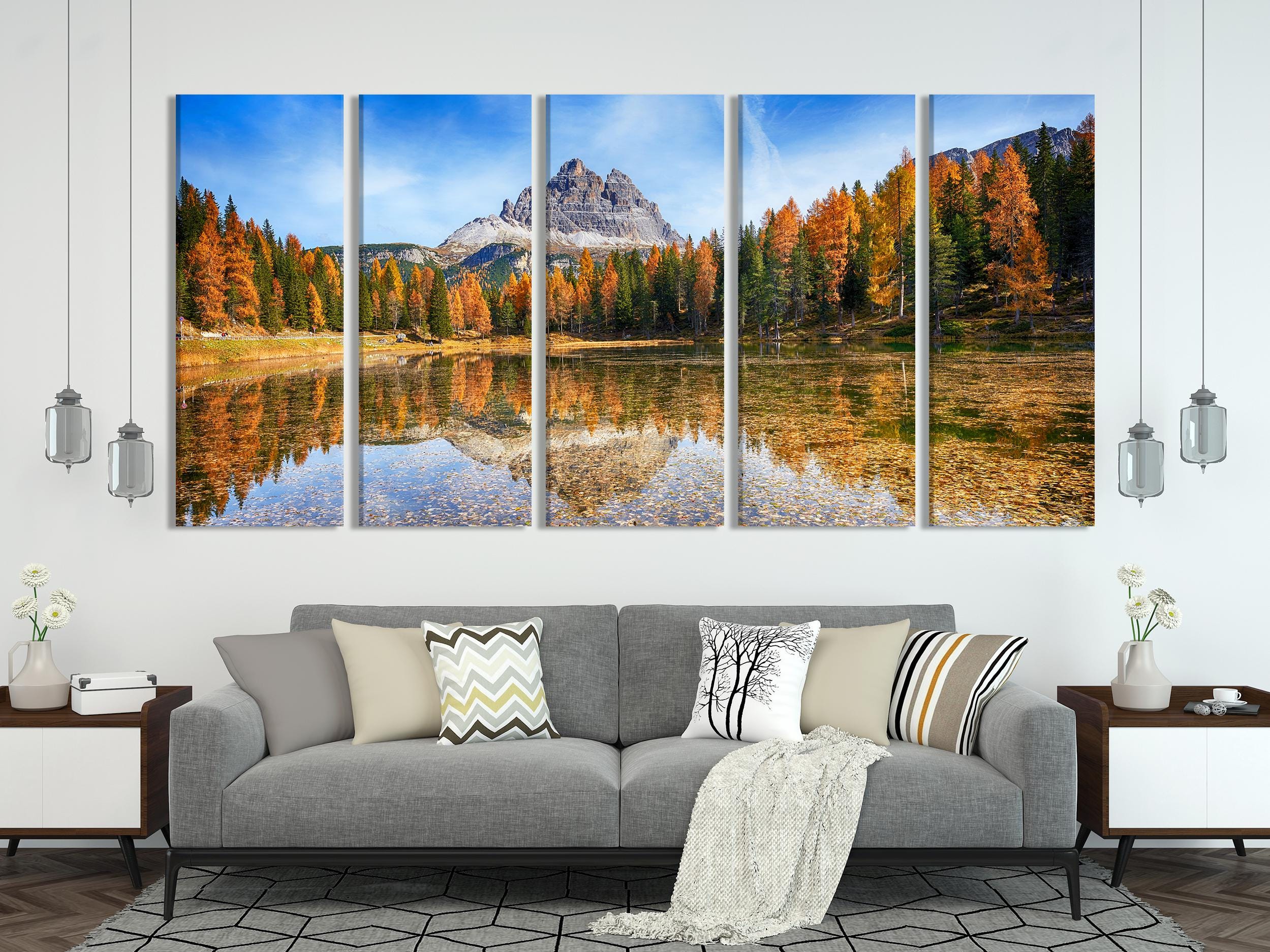 Italian Dolomites Print Autumn Landscape Wall Art Large Mountain Canvas Art Lake Canvas Print Nature Living Room Art Print Office Wall Decor