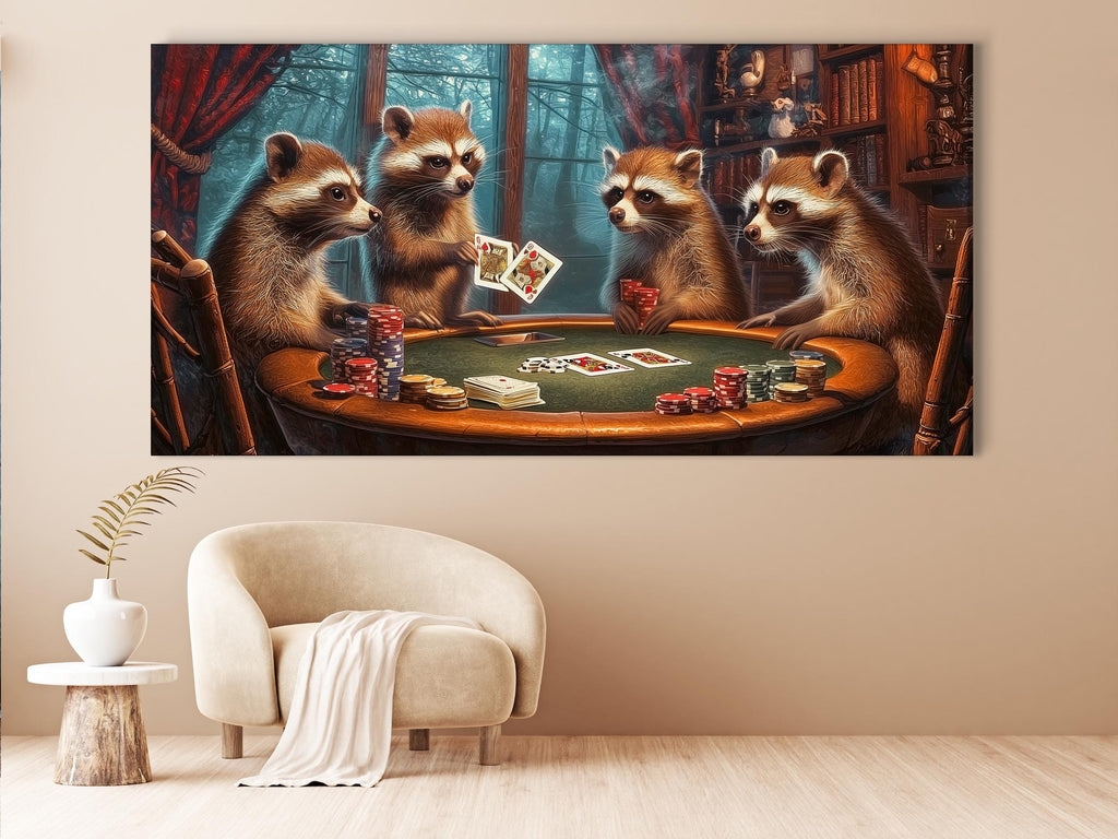 Raccoon Poker Wall Art Raccoon Canvas Print Poker Artwork Raccoon Poster Poker Art Print Canvas Wall Art Man Cave Gift Idea