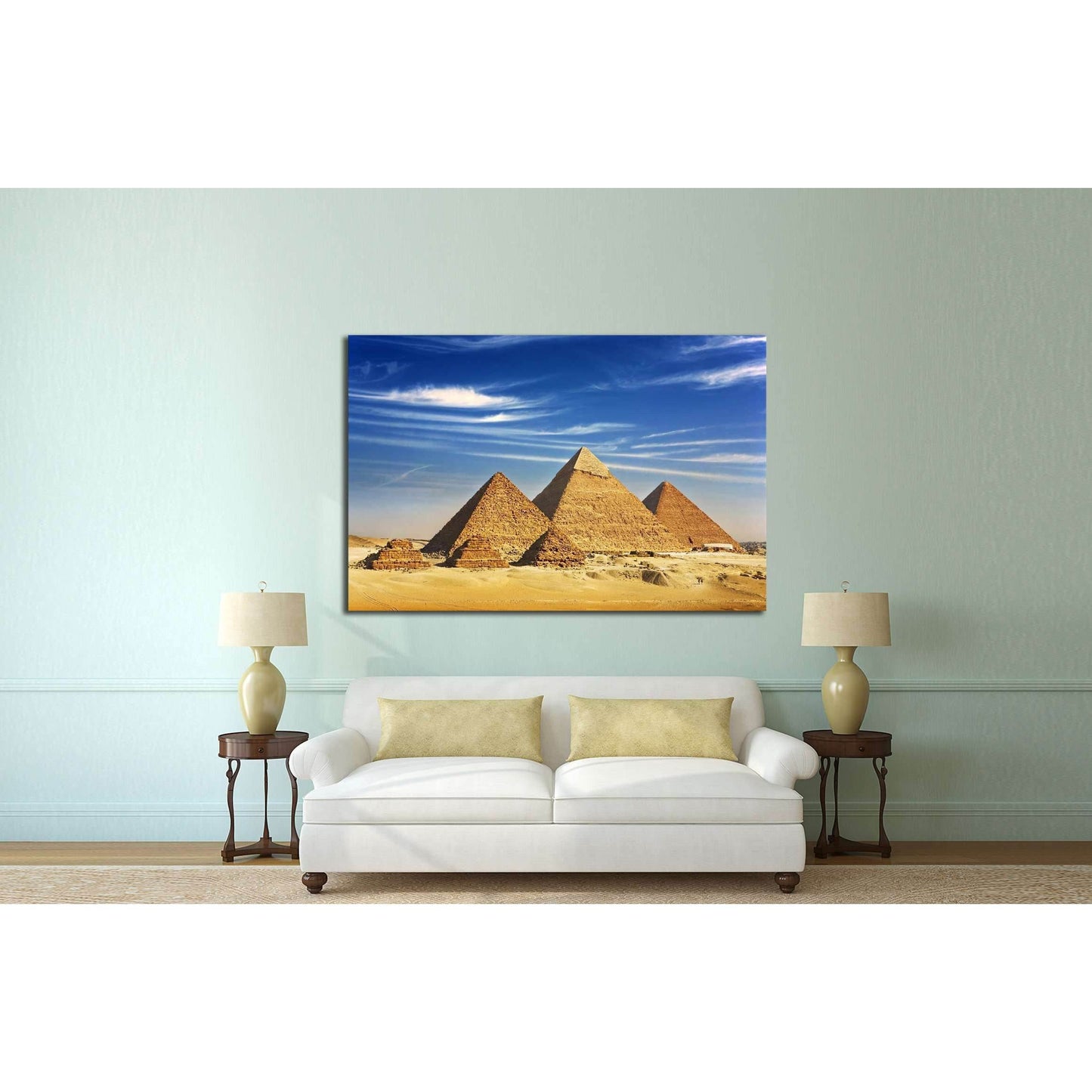 Egypt. Cairo, pyramids from the Giza Plateau,Pyramid of Menkaure, Khafre and Chufu №2162 Ready to Hang Canvas PrintCanvas art arrives ready to hang, with hanging accessories included and no additional framing required. Every canvas print is hand-crafted,