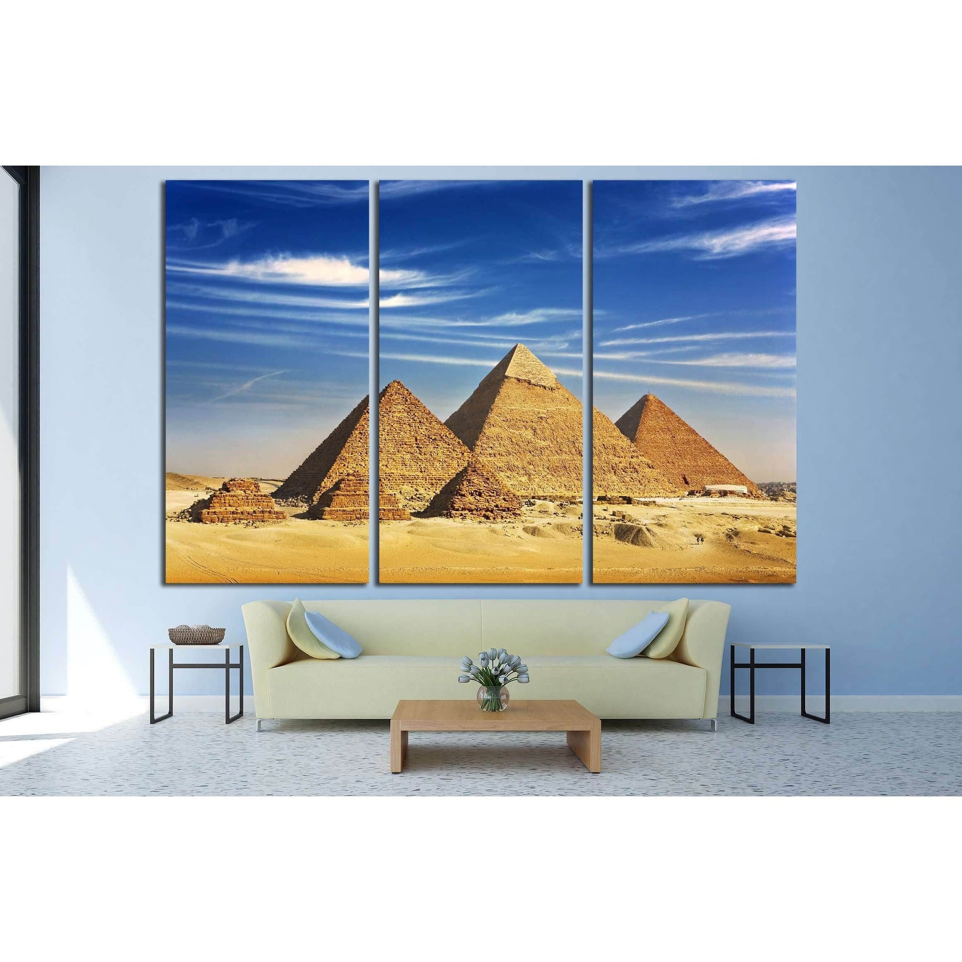 Egypt. Cairo, pyramids from the Giza Plateau,Pyramid of Menkaure, Khafre and Chufu №2162 Ready to Hang Canvas PrintCanvas art arrives ready to hang, with hanging accessories included and no additional framing required. Every canvas print is hand-crafted,