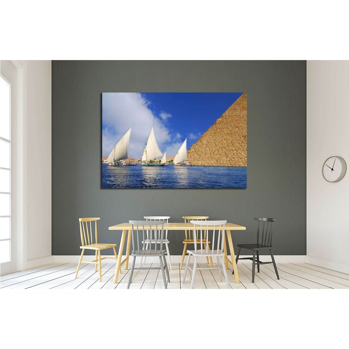 Egyptian Abstraction - Falukas on the Nile and Egyptian Pyramid fantasy №2136 Ready to Hang Canvas PrintCanvas art arrives ready to hang, with hanging accessories included and no additional framing required. Every canvas print is hand-crafted, made on-dem