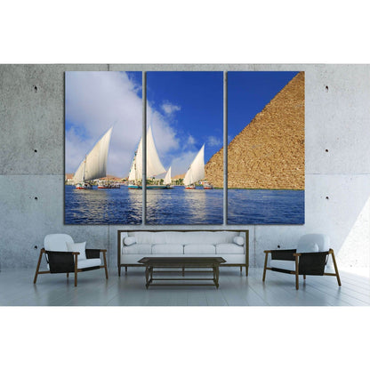 Egyptian Abstraction - Falukas on the Nile and Egyptian Pyramid fantasy №2136 Ready to Hang Canvas PrintCanvas art arrives ready to hang, with hanging accessories included and no additional framing required. Every canvas print is hand-crafted, made on-dem