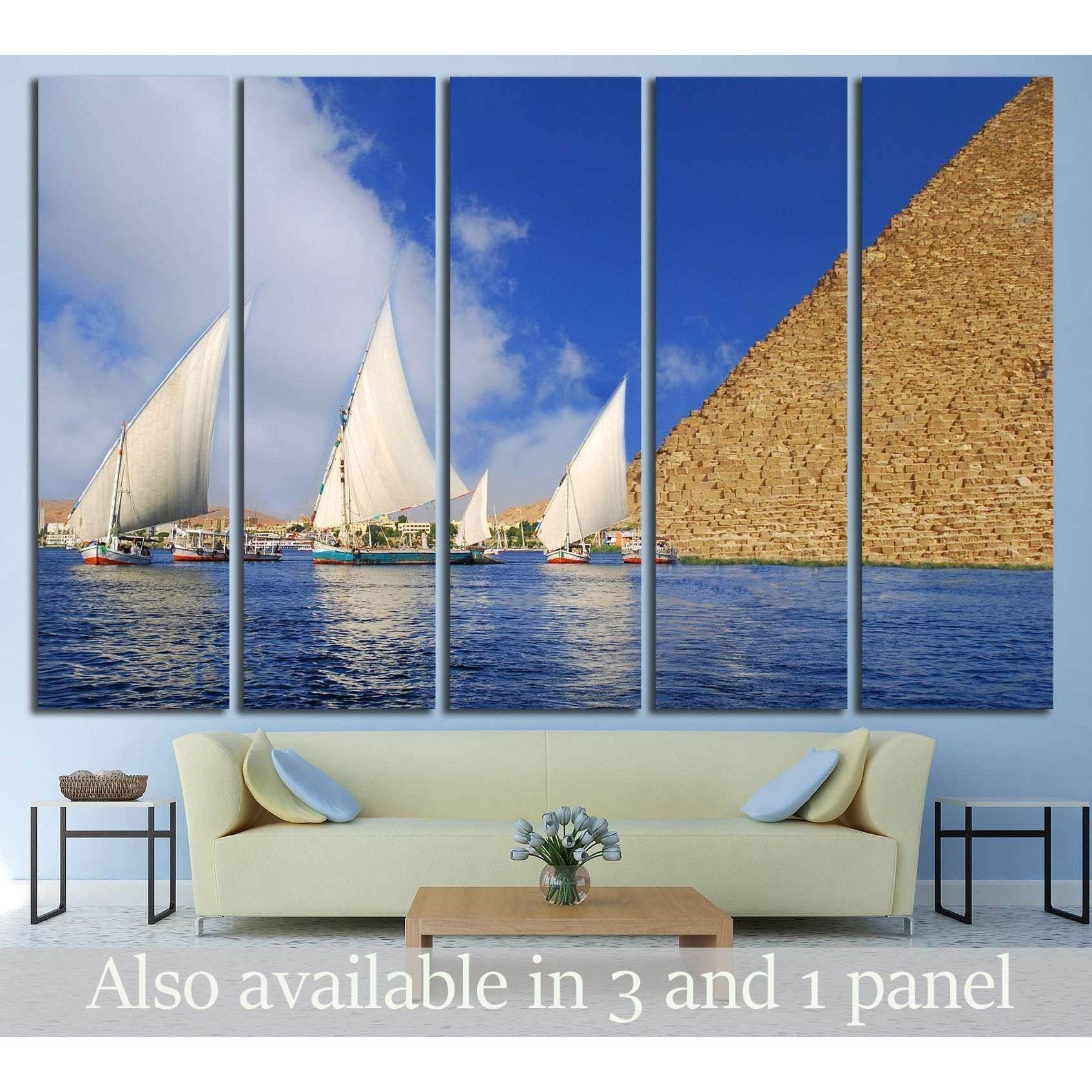 Egyptian Abstraction - Falukas on the Nile and Egyptian Pyramid fantasy №2136 Ready to Hang Canvas PrintCanvas art arrives ready to hang, with hanging accessories included and no additional framing required. Every canvas print is hand-crafted, made on-dem