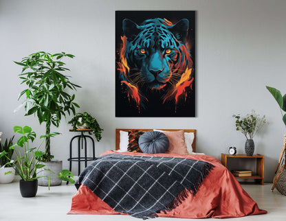 Electrifying Blue and Orange Panther - Canvas Print - Artoholica Ready to Hang Canvas Print