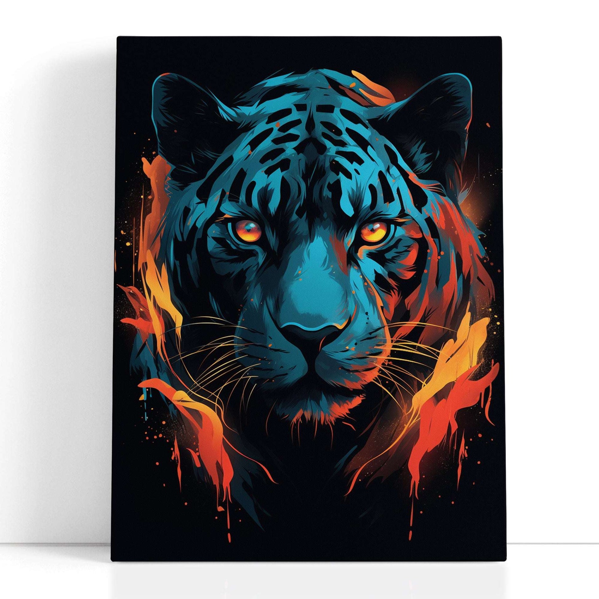 Electrifying Blue and Orange Panther - Canvas Print - Artoholica Ready to Hang Canvas Print