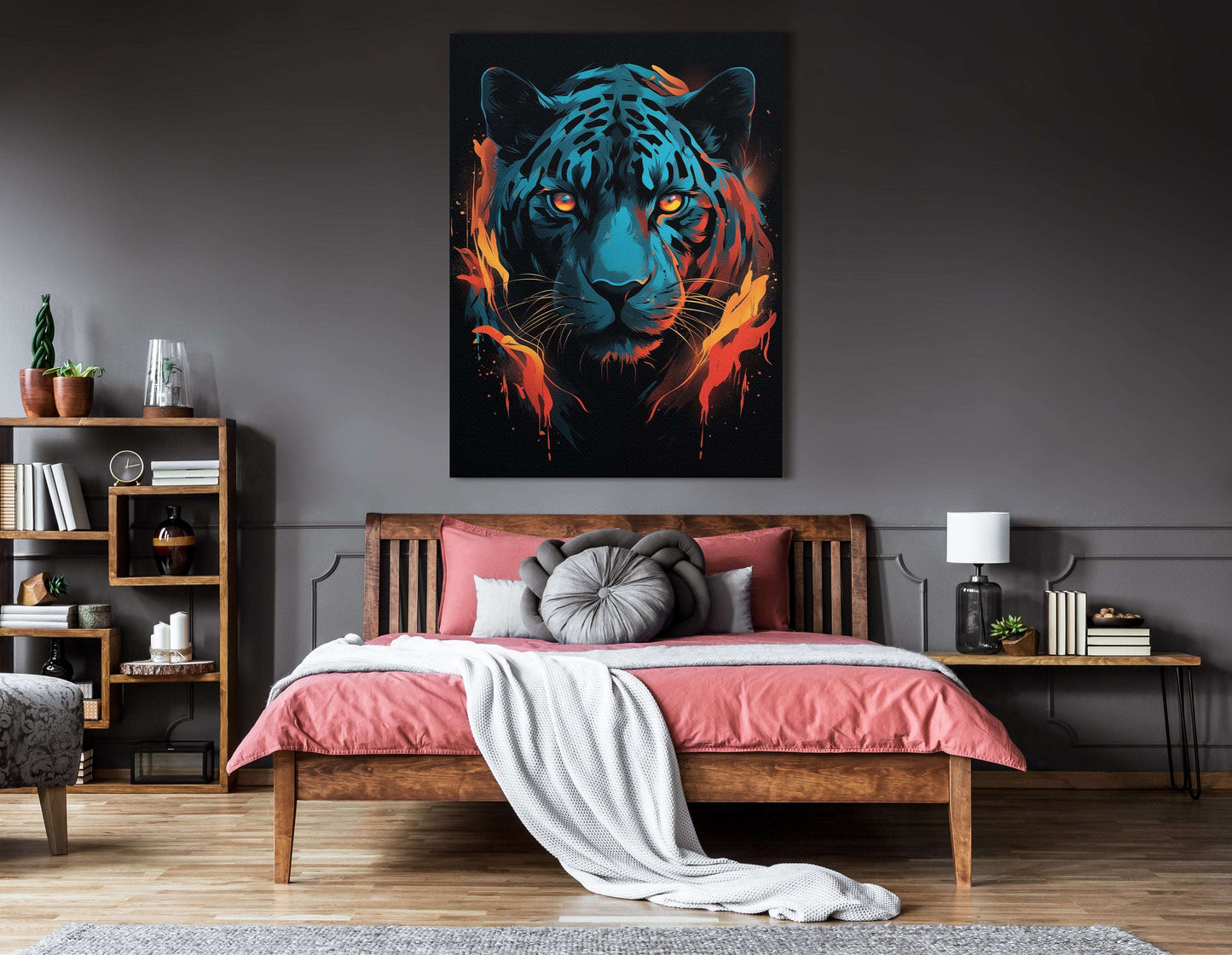 Electrifying Blue and Orange Panther - Canvas Print - Artoholica Ready to Hang Canvas Print