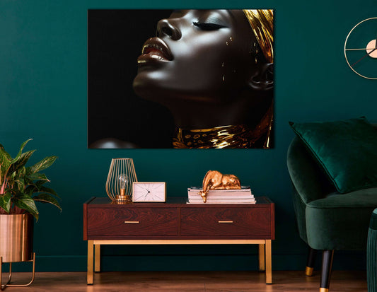 Elegant Black Woman Wearing Gold - Canvas Print - Artoholica Ready to Hang Canvas Print