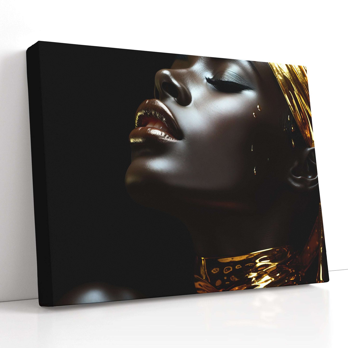 Elegant Black Woman Wearing Gold - Canvas Print - Artoholica Ready to Hang Canvas Print