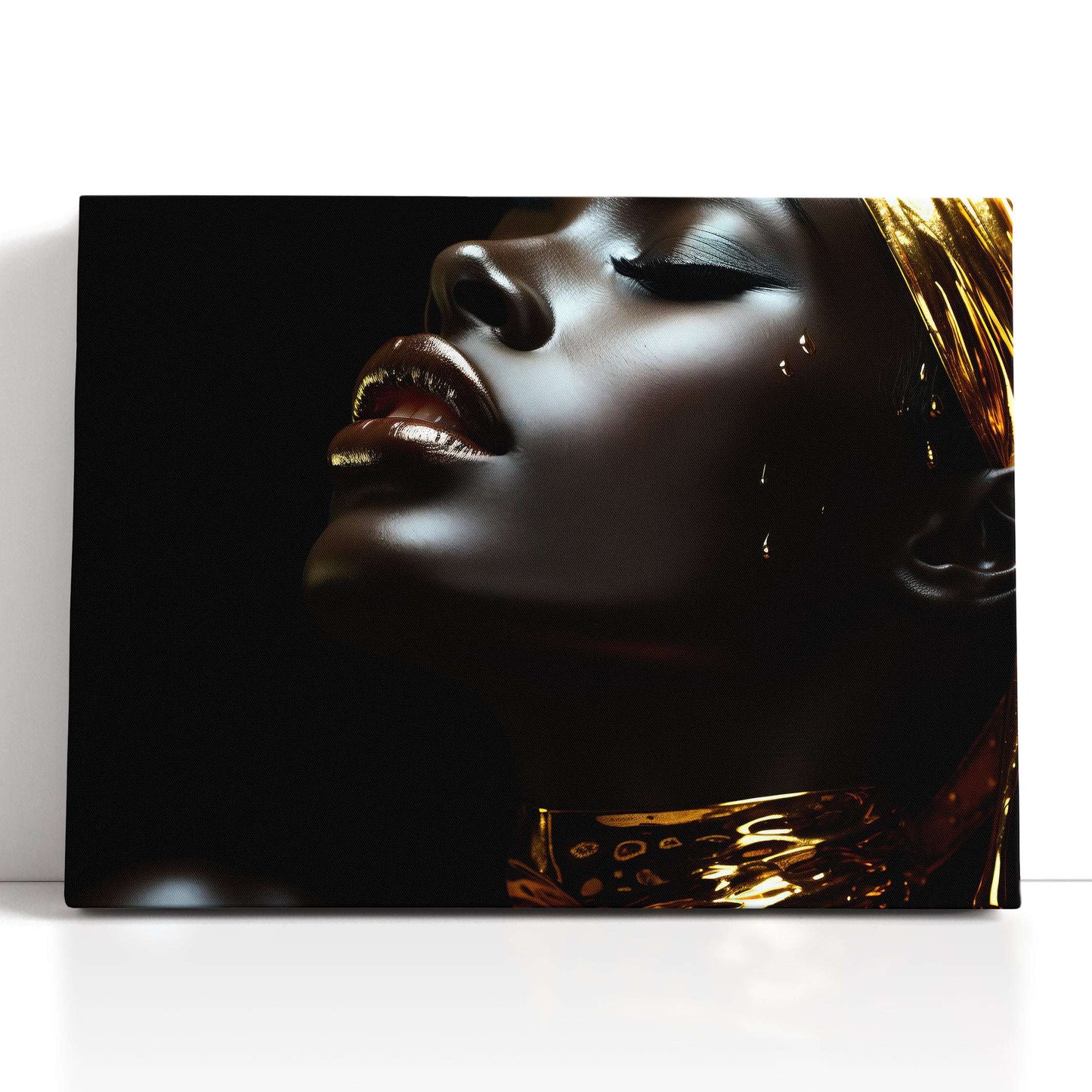 Elegant Black Woman Wearing Gold - Canvas Print - Artoholica Ready to Hang Canvas Print