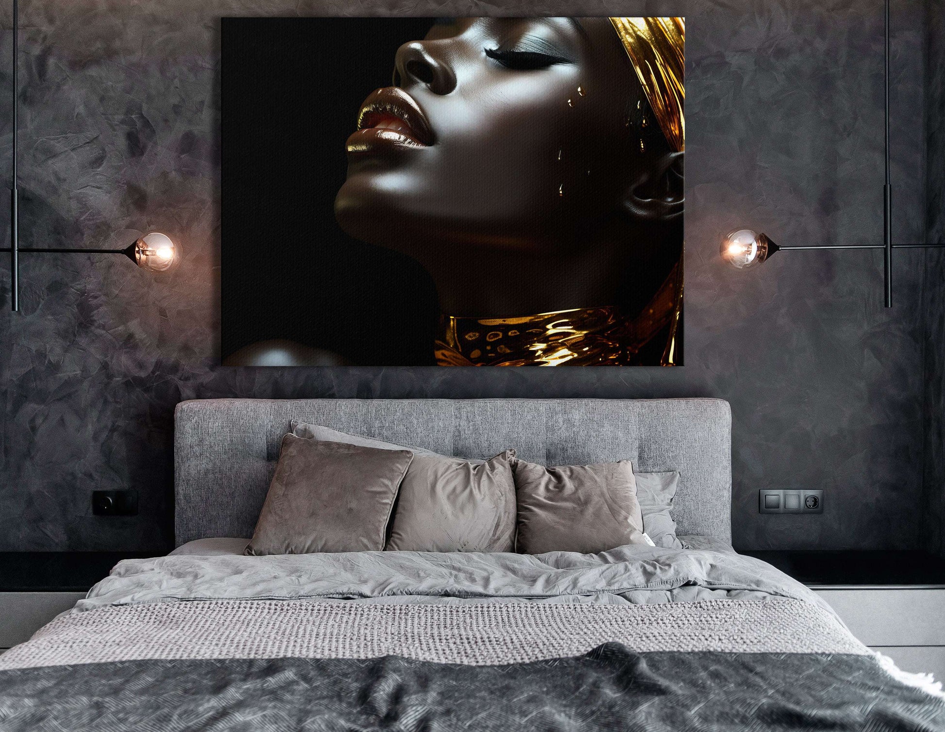 Elegant Black Woman Wearing Gold - Canvas Print - Artoholica Ready to Hang Canvas Print