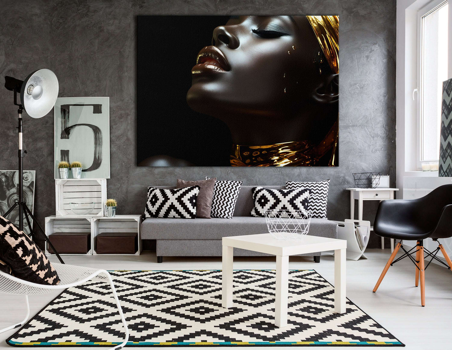 Elegant Black Woman Wearing Gold - Canvas Print - Artoholica Ready to Hang Canvas Print