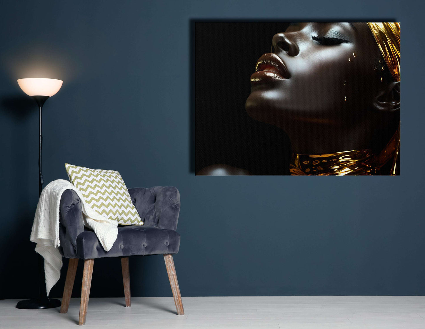 Elegant Black Woman Wearing Gold - Canvas Print - Artoholica Ready to Hang Canvas Print