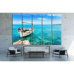 Els Pujols beach in Formentera with traditional fishing boat in summer day №2509 Ready to Hang Canvas PrintCanvas art arrives ready to hang, with hanging accessories included and no additional framing required. Every canvas print is hand-crafted, made on-