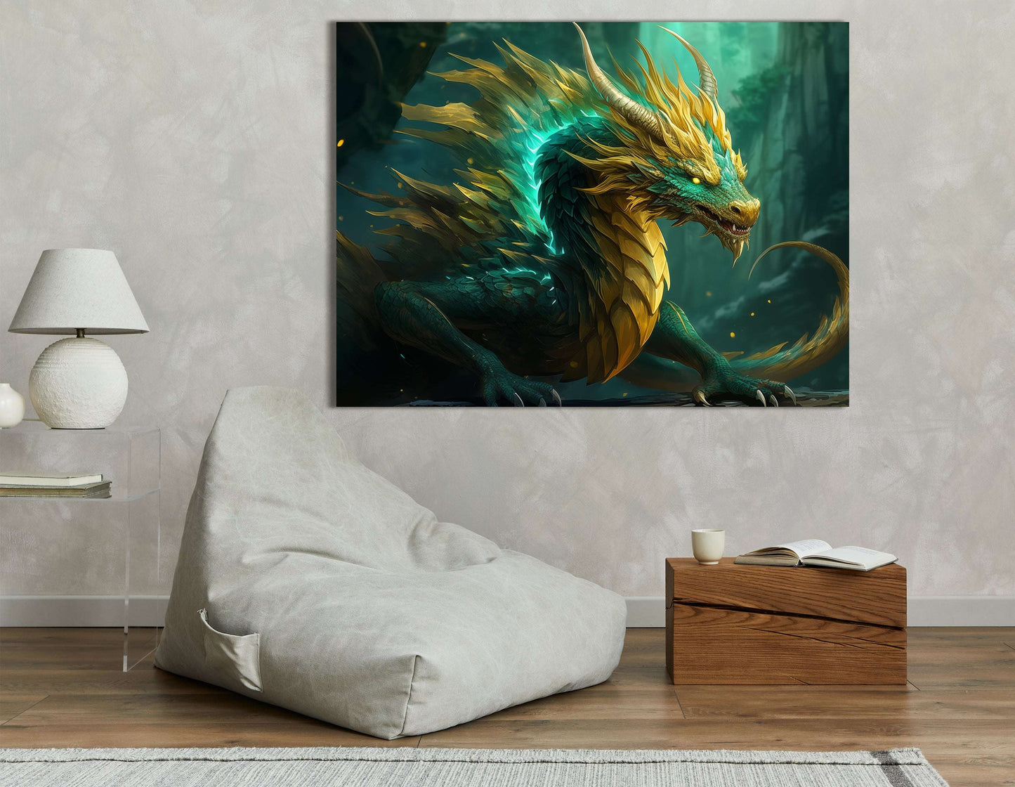 Emerald and Gold Scaled Dragon - Canvas Print - Artoholica Ready to Hang Canvas Print