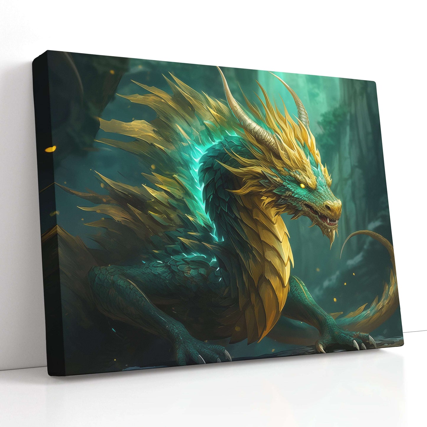 Emerald and Gold Scaled Dragon - Canvas Print - Artoholica Ready to Hang Canvas Print