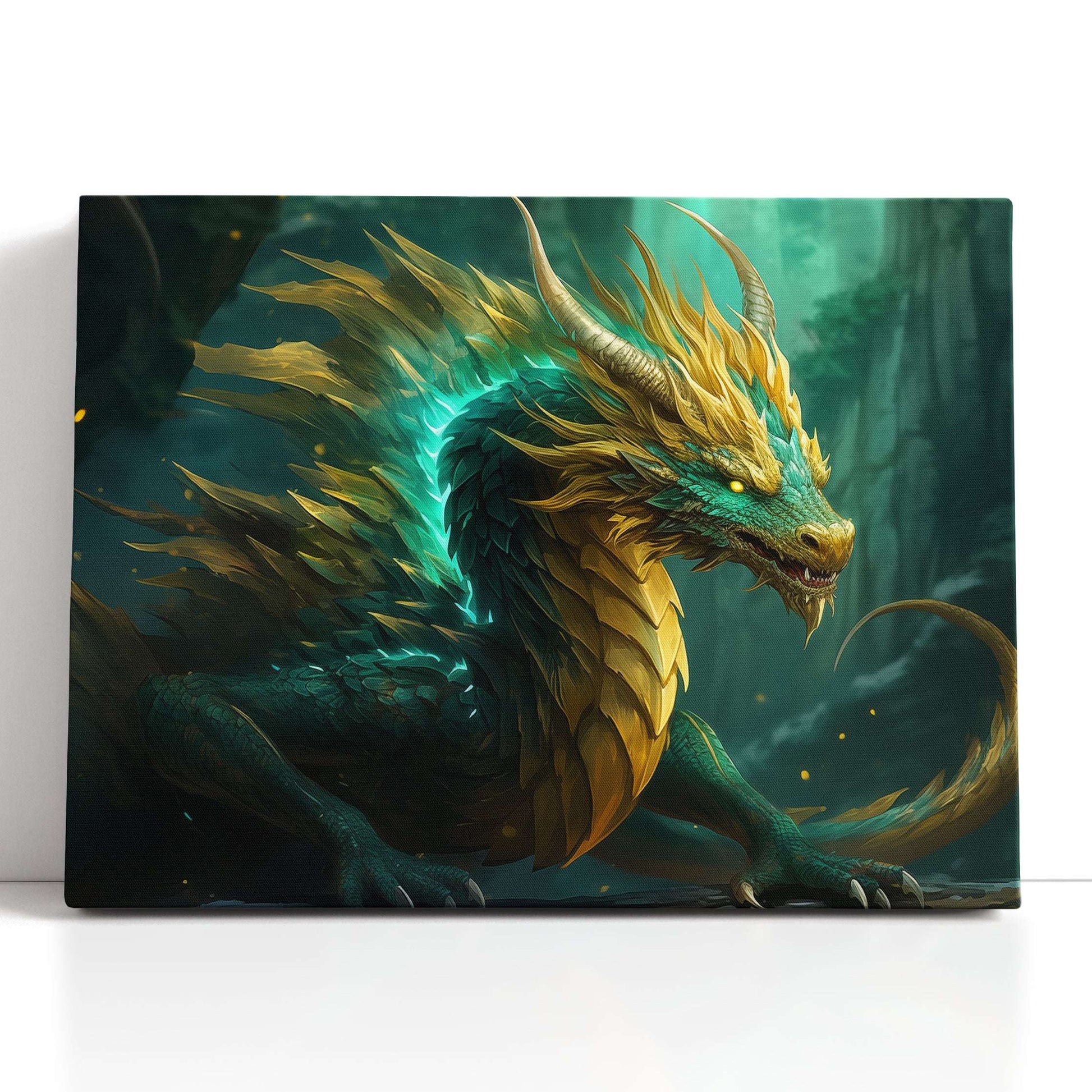 Emerald and Gold Scaled Dragon - Canvas Print - Artoholica Ready to Hang Canvas Print