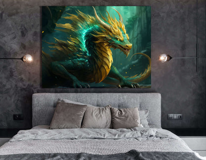 Emerald and Gold Scaled Dragon - Canvas Print - Artoholica Ready to Hang Canvas Print