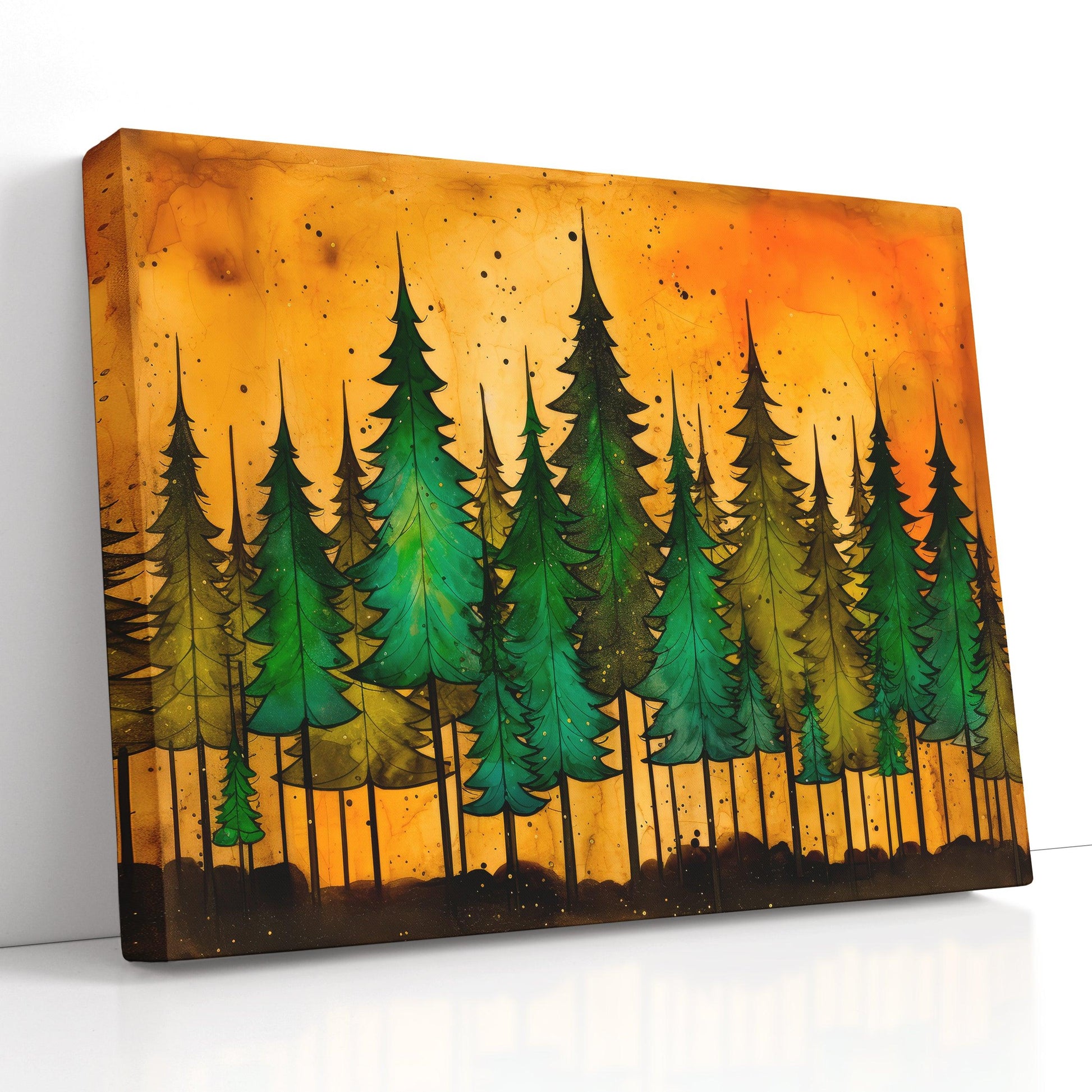 Emerald Green Forest with Golden Sky - Canvas Print - Artoholica Ready to Hang Canvas Print