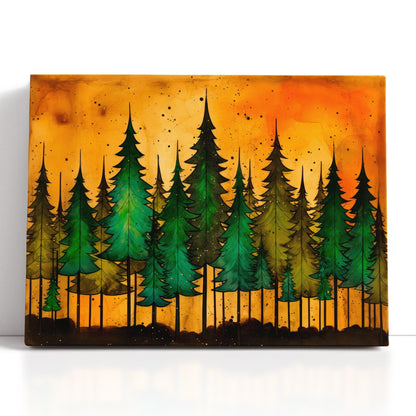 Emerald Green Forest with Golden Sky - Canvas Print - Artoholica Ready to Hang Canvas Print