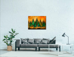 Emerald Green Forest with Golden Sky - Canvas Print - Artoholica Ready to Hang Canvas Print