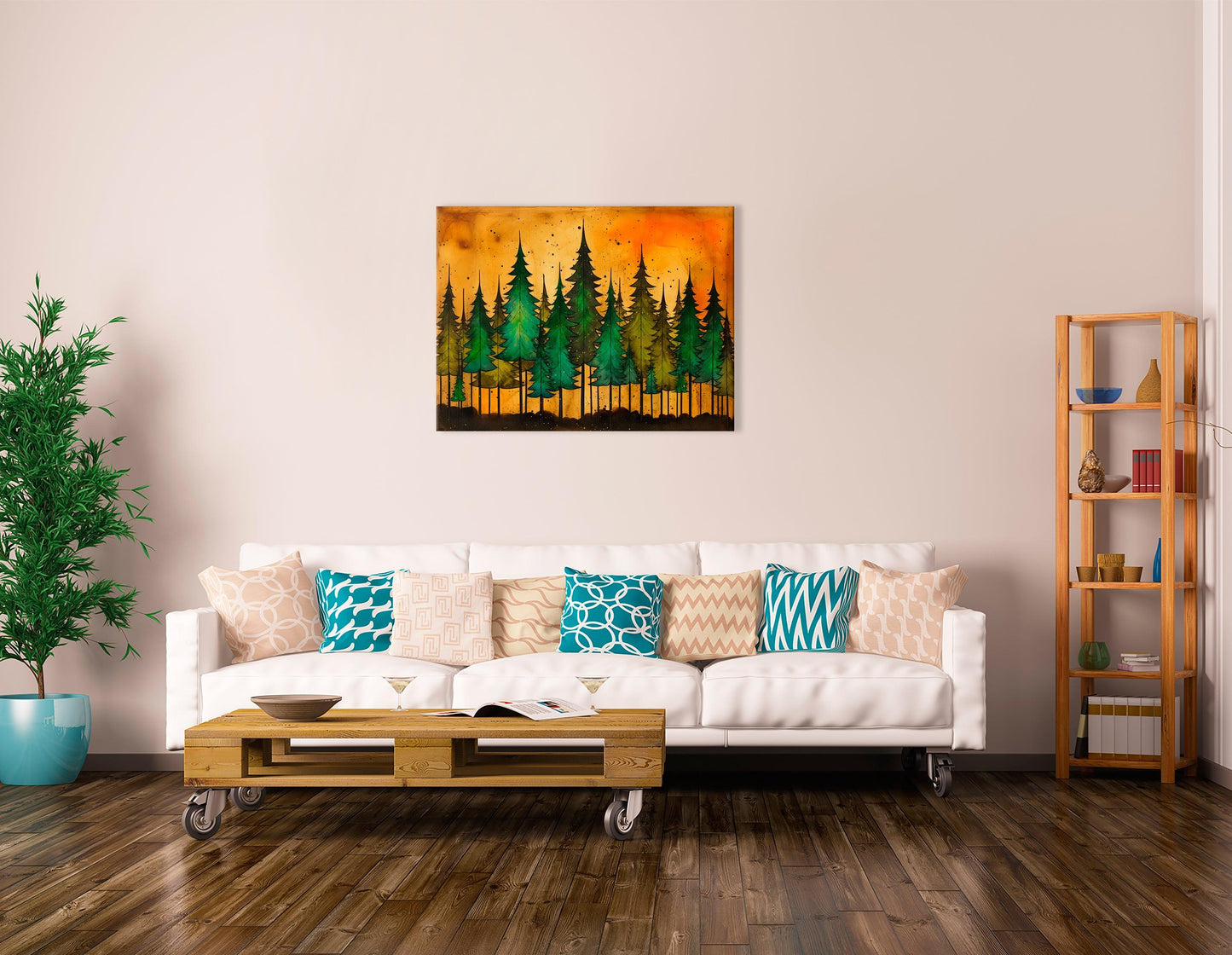 Emerald Green Forest with Golden Sky - Canvas Print - Artoholica Ready to Hang Canvas Print