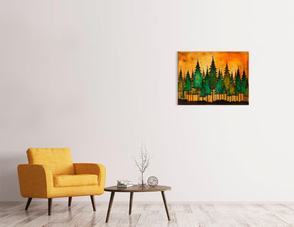 Emerald Green Forest with Golden Sky - Canvas Print - Artoholica Ready to Hang Canvas Print