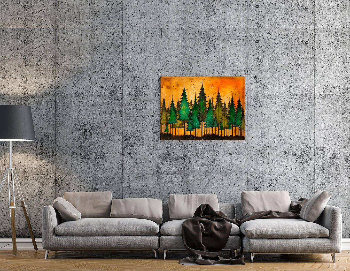 Emerald Green Forest with Golden Sky - Canvas Print - Artoholica Ready to Hang Canvas Print