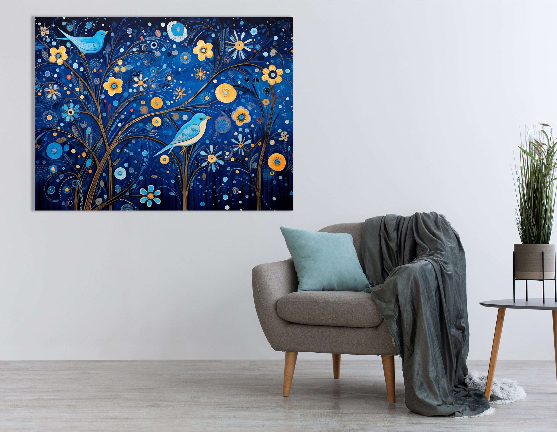 Enchanted Midnight Garden with Birds and Flowers - Canvas Print - Artoholica Ready to Hang Canvas Print