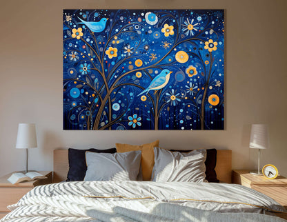 Enchanted Midnight Garden with Birds and Flowers - Canvas Print - Artoholica Ready to Hang Canvas Print