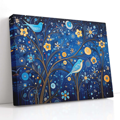 Enchanted Midnight Garden with Birds and Flowers - Canvas Print - Artoholica Ready to Hang Canvas Print