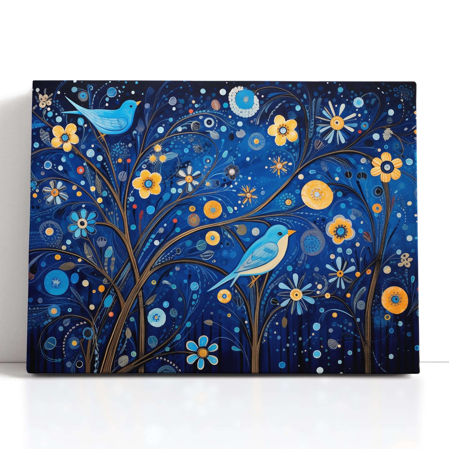 Enchanted Midnight Garden with Birds and Flowers - Canvas Print - Artoholica Ready to Hang Canvas Print