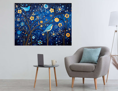 Enchanted Midnight Garden with Birds and Flowers - Canvas Print - Artoholica Ready to Hang Canvas Print