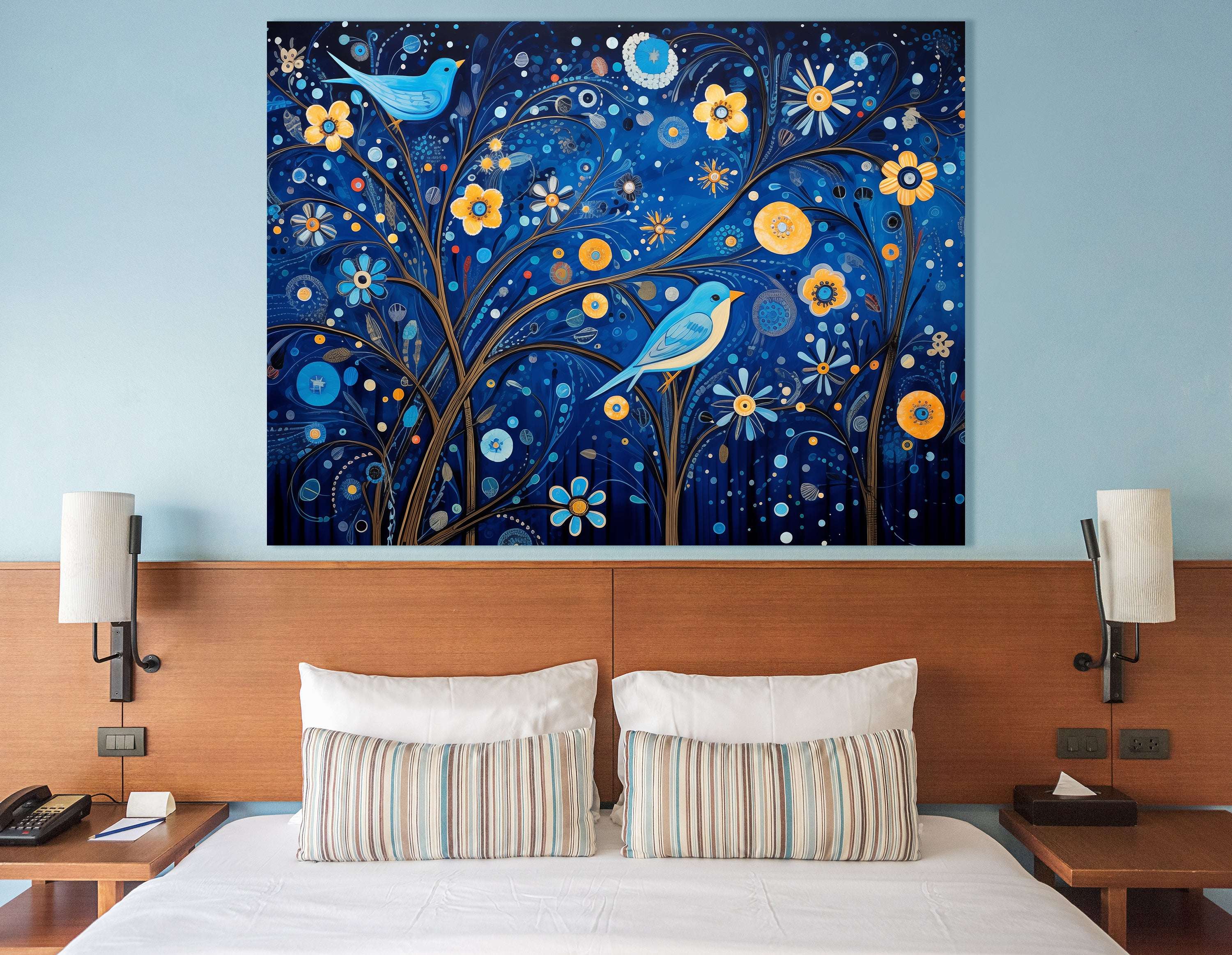 Enchanted Midnight Garden with Birds and Flowers - Canvas Print - Artoholica Ready to Hang Canvas Print