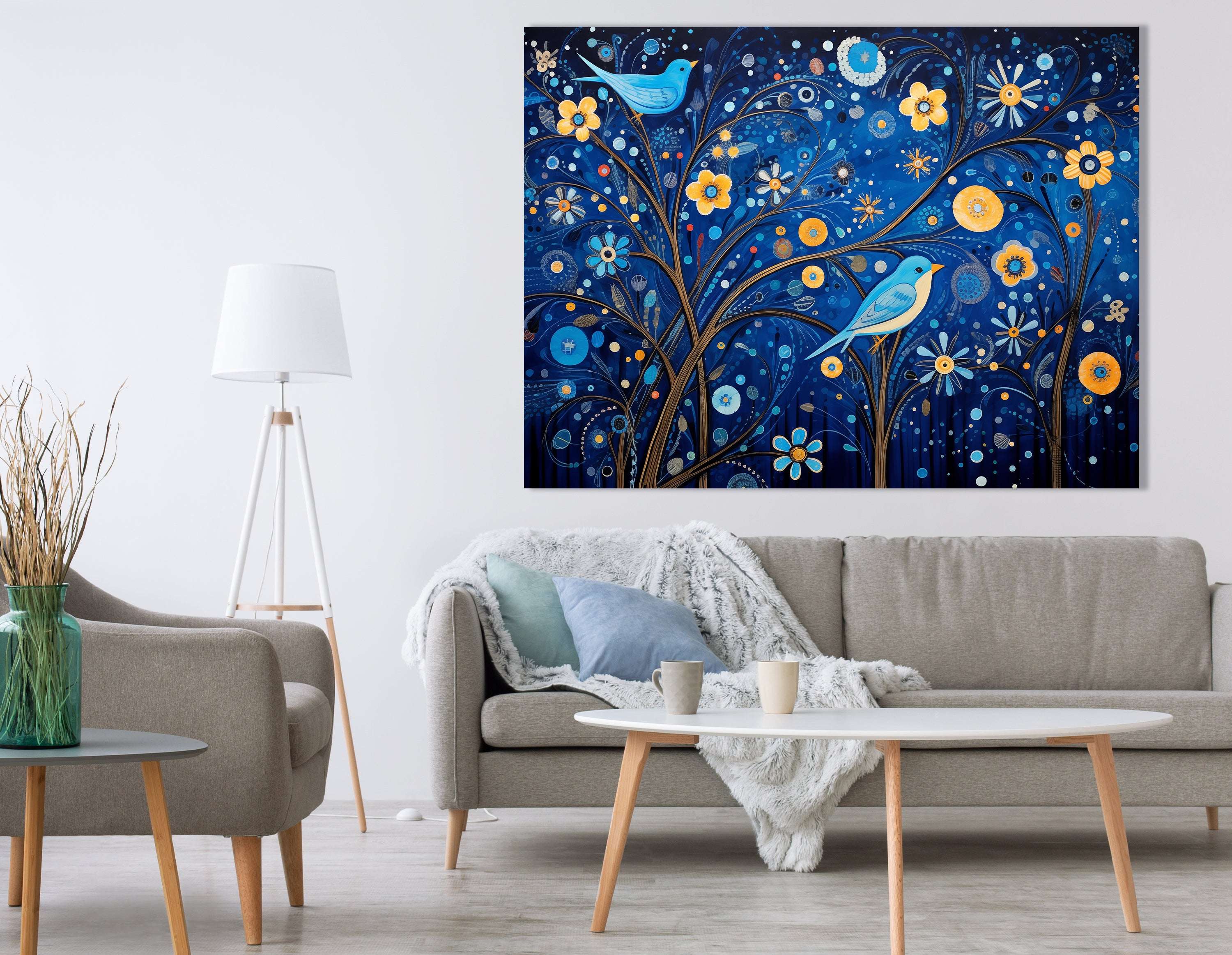 Enchanted Midnight Garden with Birds and Flowers - Canvas Print - Artoholica Ready to Hang Canvas Print