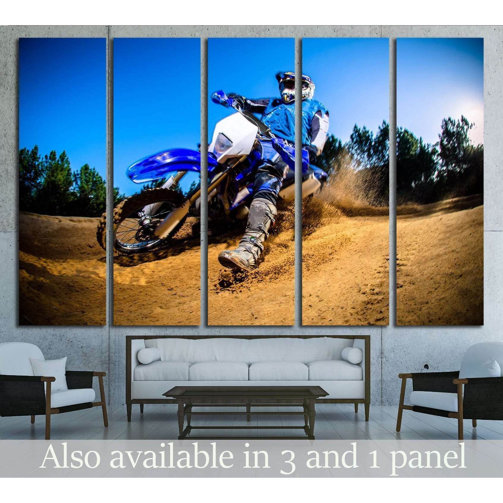 Enduro bike rider on action. Turn on sand terrain. №2474 Ready to Hang Canvas PrintCanvas art arrives ready to hang, with hanging accessories included and no additional framing required. Every canvas print is hand-crafted, made on-demand at our workshop a