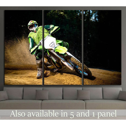 Enduro bike rider on action. Turn on sand terrain. №2477 Ready to Hang Canvas PrintCanvas art arrives ready to hang, with hanging accessories included and no additional framing required. Every canvas print is hand-crafted, made on-demand at our workshop a