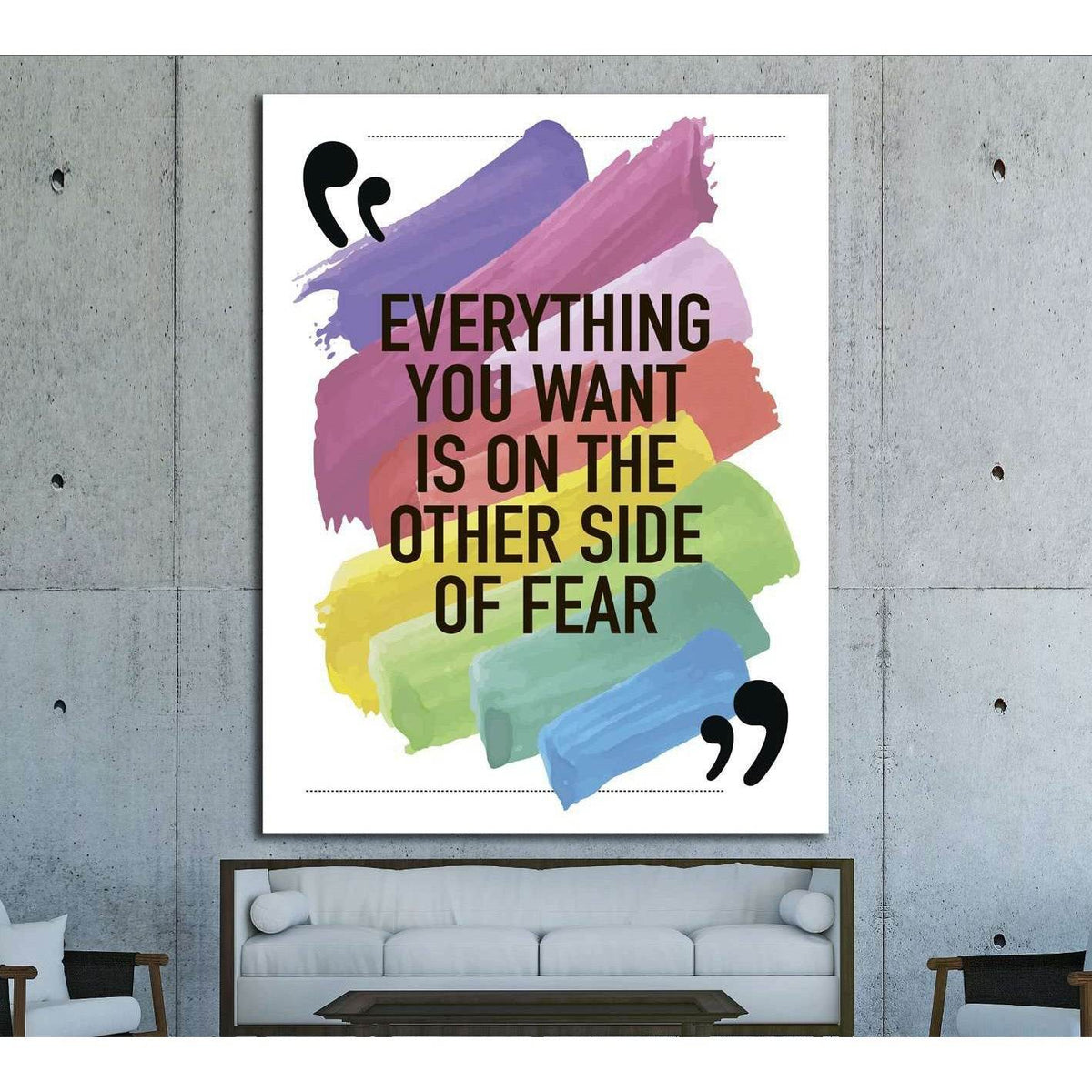 Everything you want is on the other side of fear №4606 Ready to Hang Canvas PrintCanvas art arrives ready to hang, with hanging accessories included and no additional framing required. Every canvas print is hand-crafted, made on-demand at our workshop and